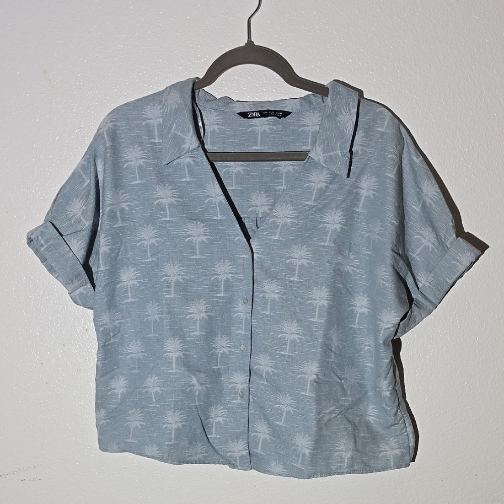 Zara Gray Cuffed Sleeve Button Down Shirt